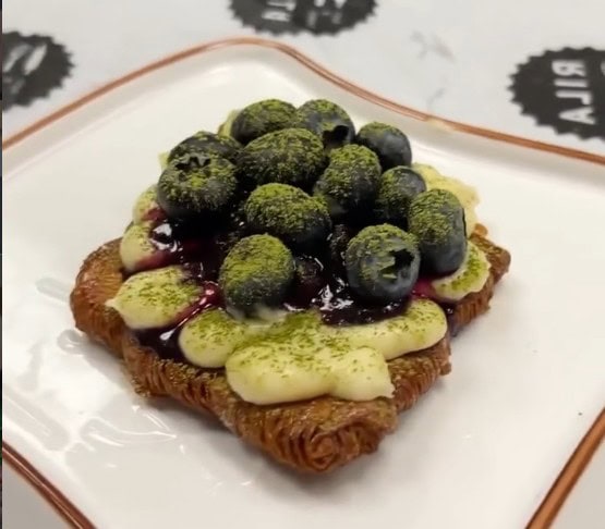 Blueberry-topped pastry from Lynnwood's popular food spots.